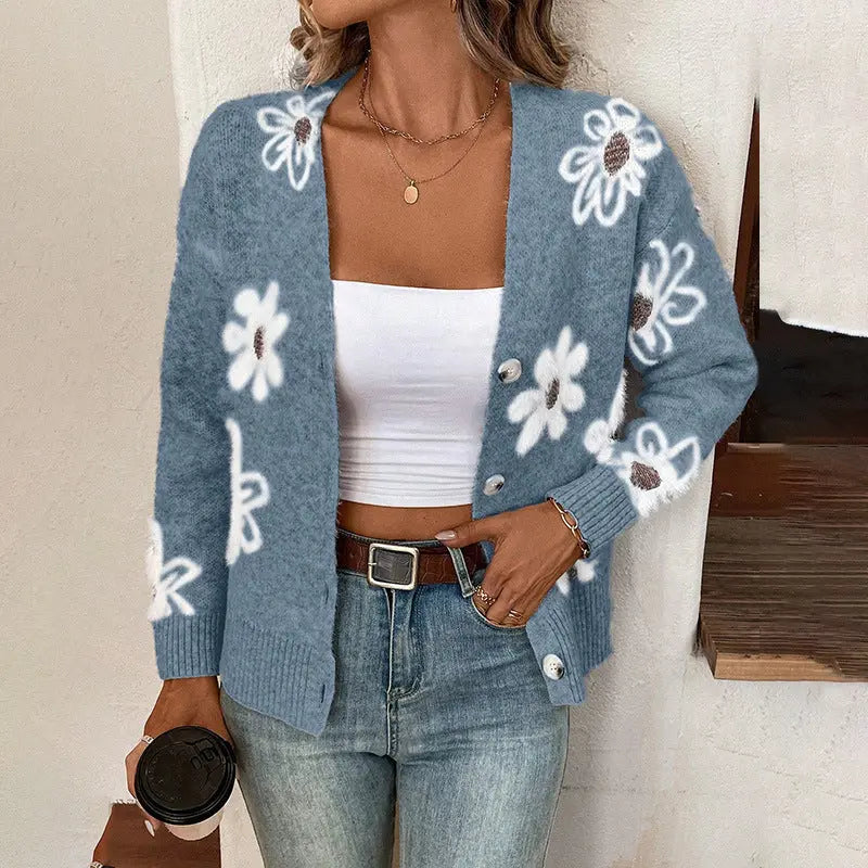Cardigan boutonné à imprimé floral.