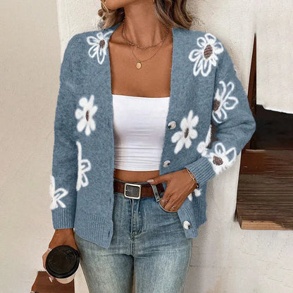 Cardigan boutonné à imprimé floral.