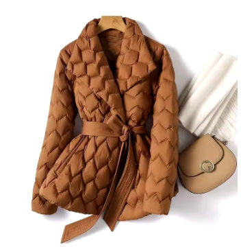 Veste d'hiver à surpiqûres ondulées avec ceinture