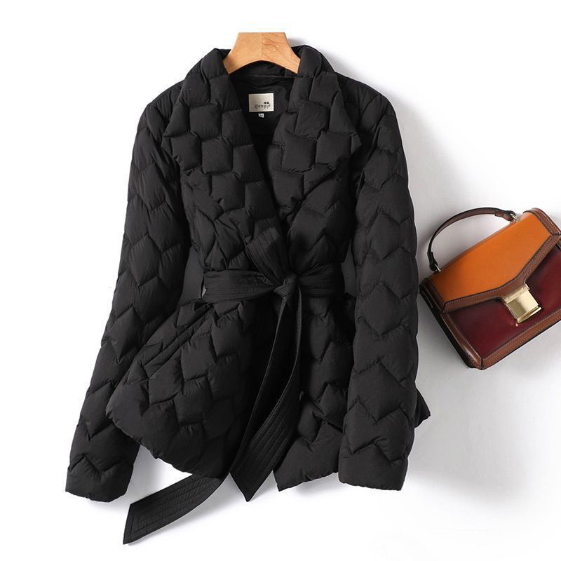 Veste d'hiver à surpiqûres ondulées avec ceinture