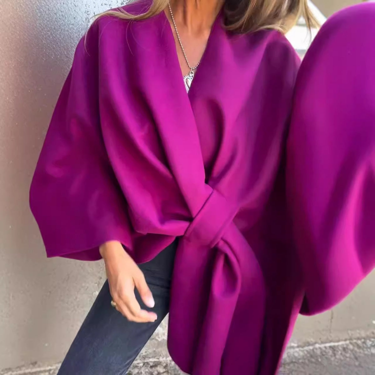 Manteau châle ample à col V