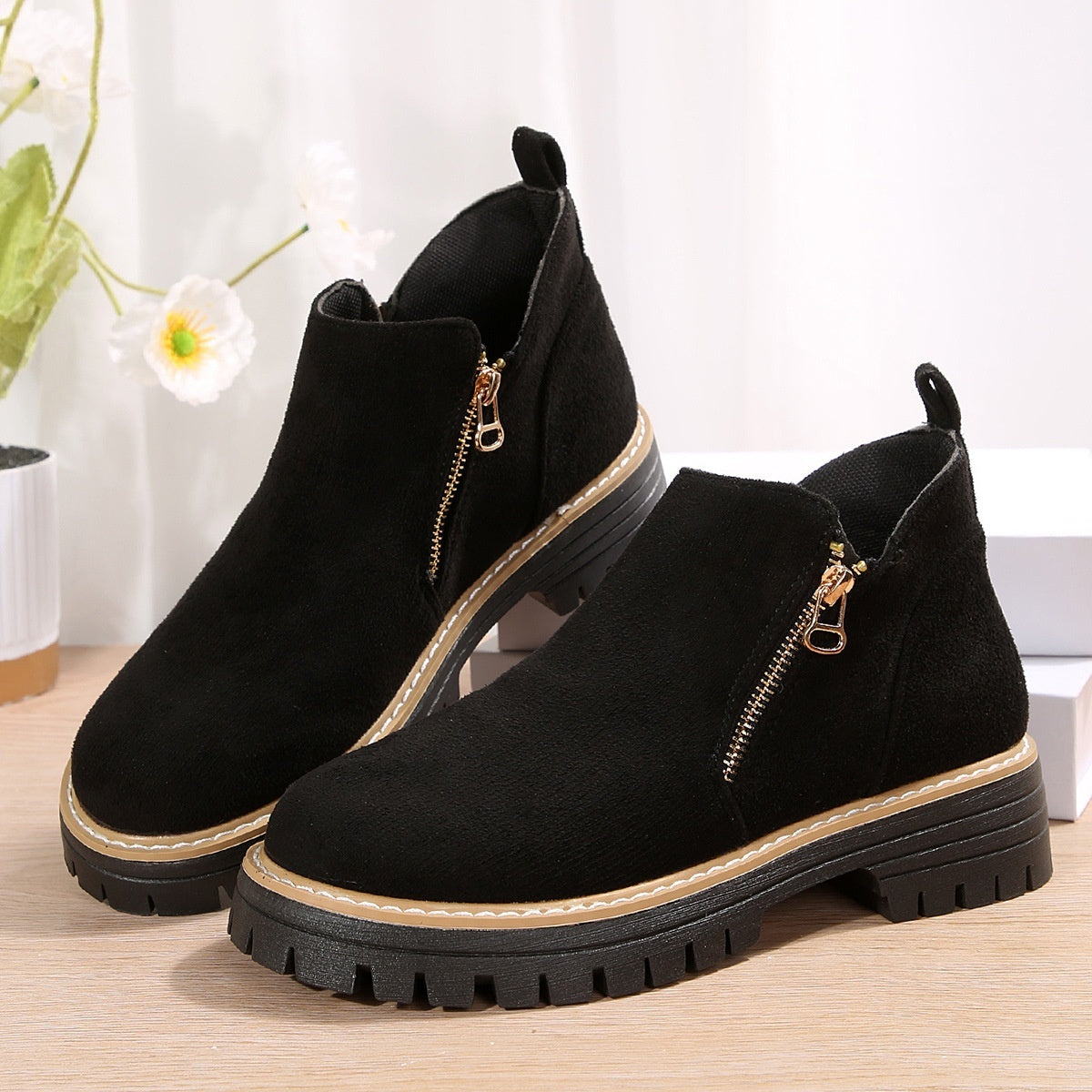 Bottines Tendance Avec Fermeture Éclair Latérale