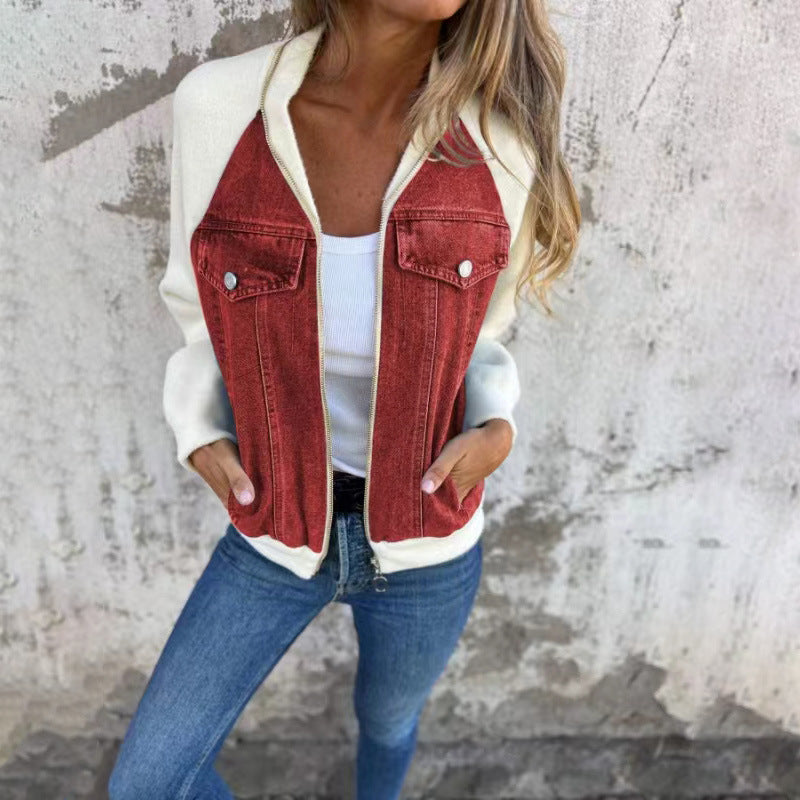 Veste en jean à coutures contrastées