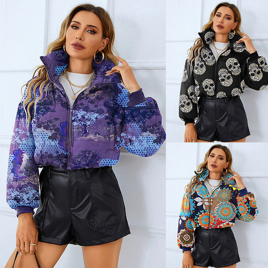Manteau court imprimé à col