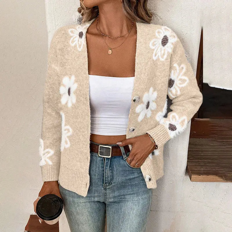 Cardigan boutonné à imprimé floral.