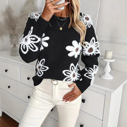 Pull tricoté à fleurs.