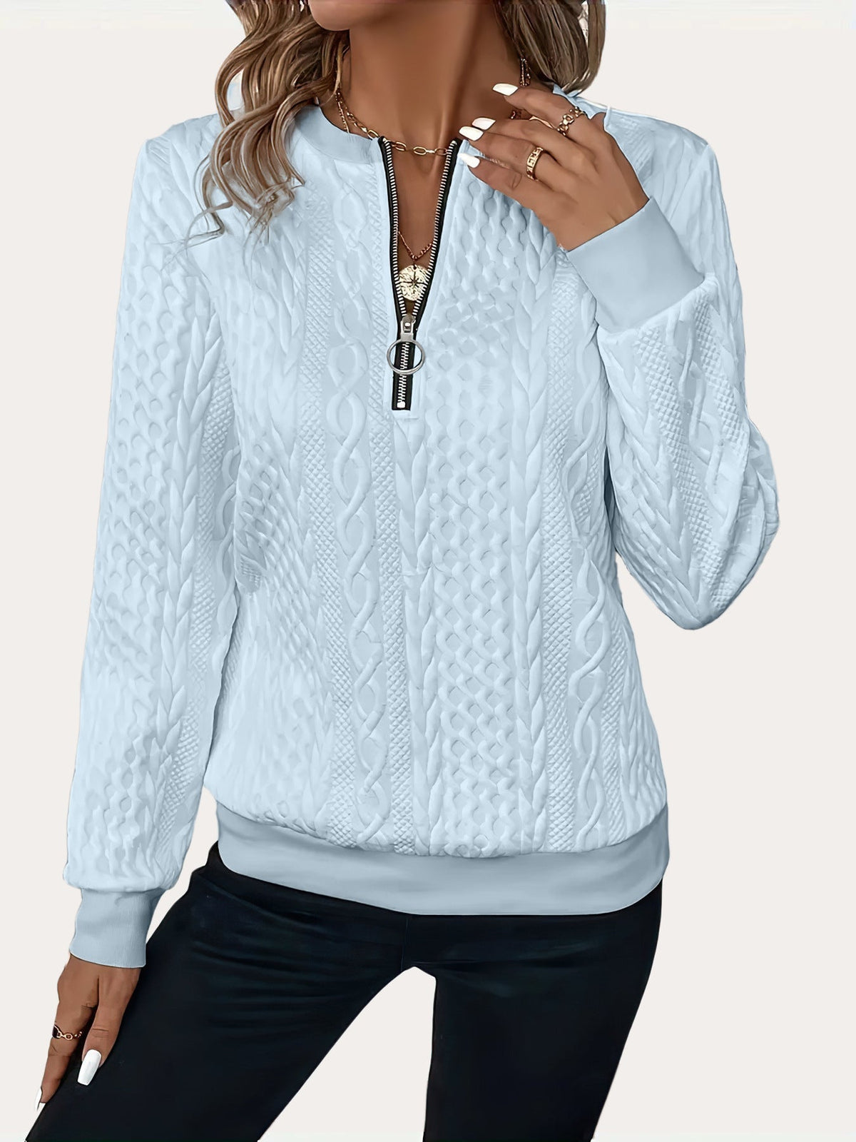 Pull Zippé Col Rond Manches Courtes