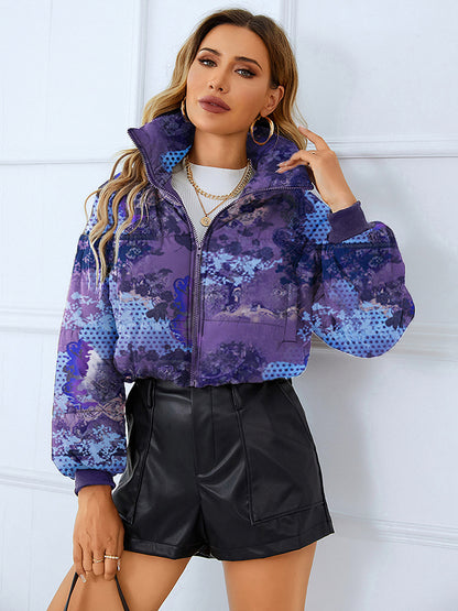 Manteau court imprimé à col