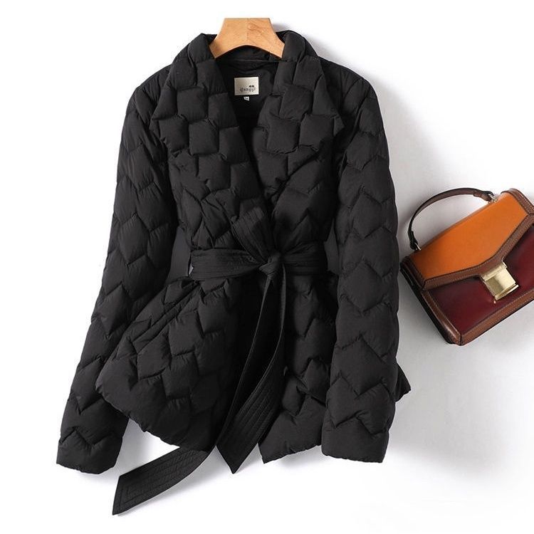 Veste d'hiver à surpiqûres ondulées avec ceinture4